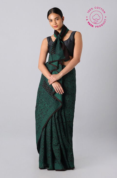 Light Green Pure Cotton Bagh Printed Saree