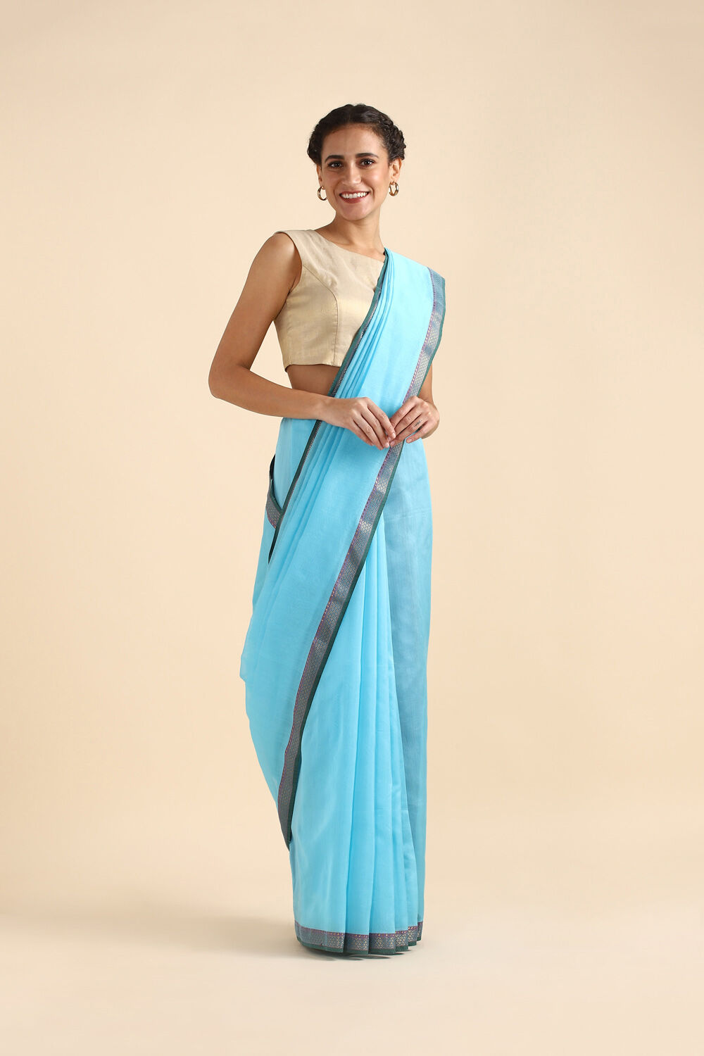 Light Blue Pure Silk Cotton Maheswari Saree image number null