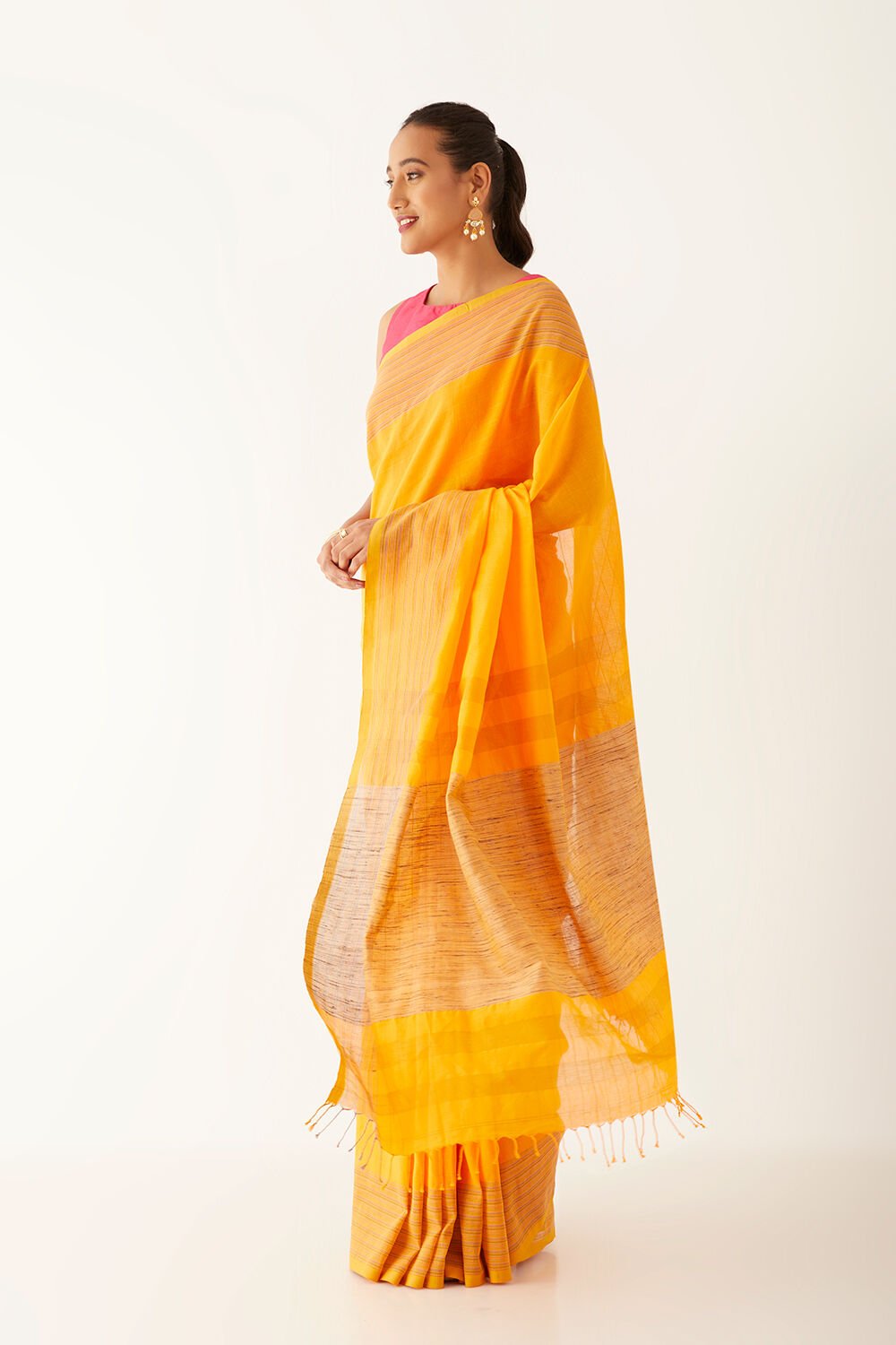 Orange Pure Cotton Bengal Saree image number null