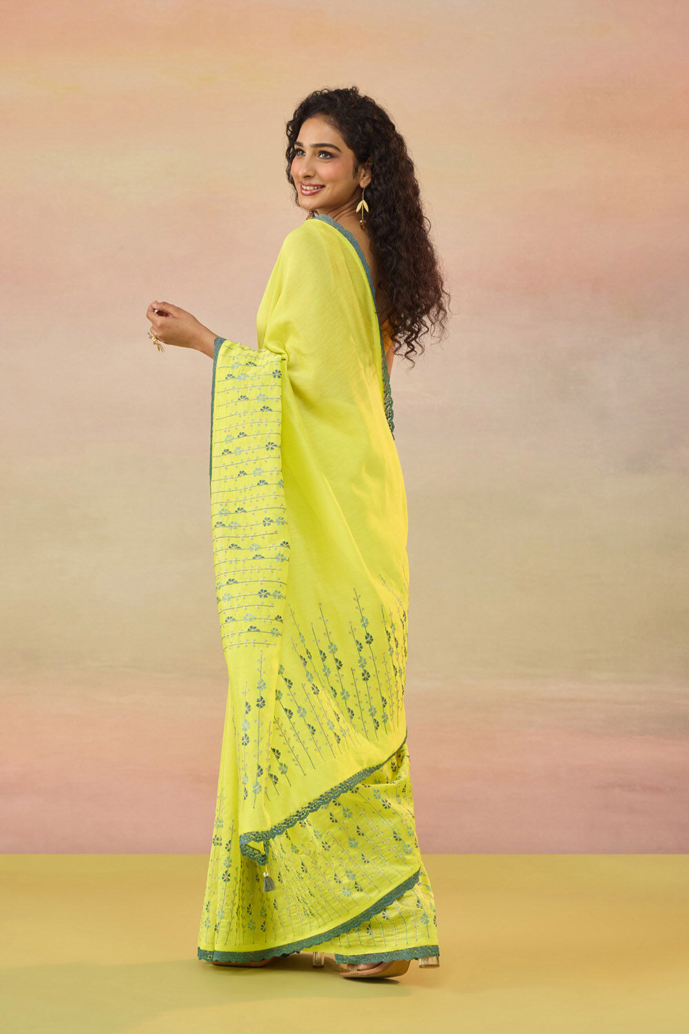 Light Yellow Bengal Pure Silk Cotton Embroidered Saree image number null