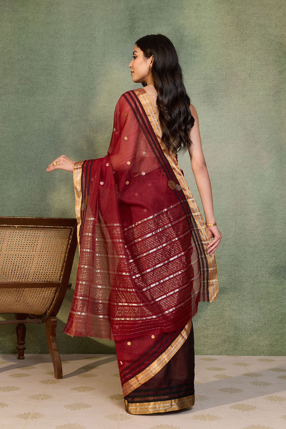 Dark Red Woven Pure Silk Cotton Chanderi Saree image number null