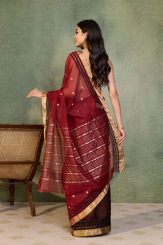 Dark Red Woven Pure Silk Cotton Chanderi Saree thumbnail image number null