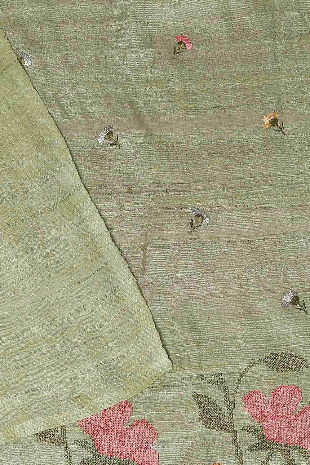 Light Green Tussar Embroidered Unstitched Suit Set image number null