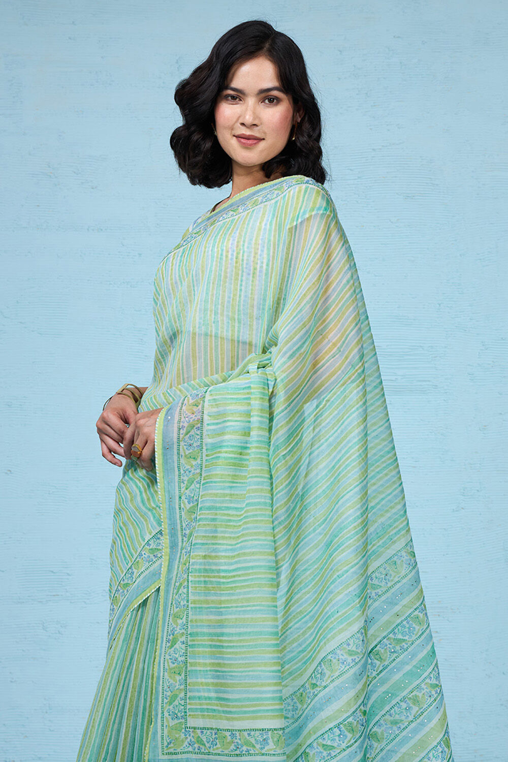 Green Rajasthan Pure Silk Cotton Printed Mukaish Saree image number null
