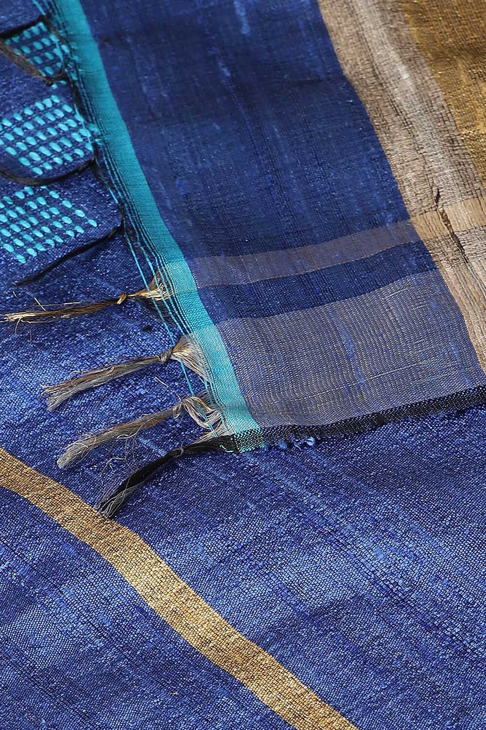 Dark Blue Pure Tussar Silk Bhagalpuri Saree image number null