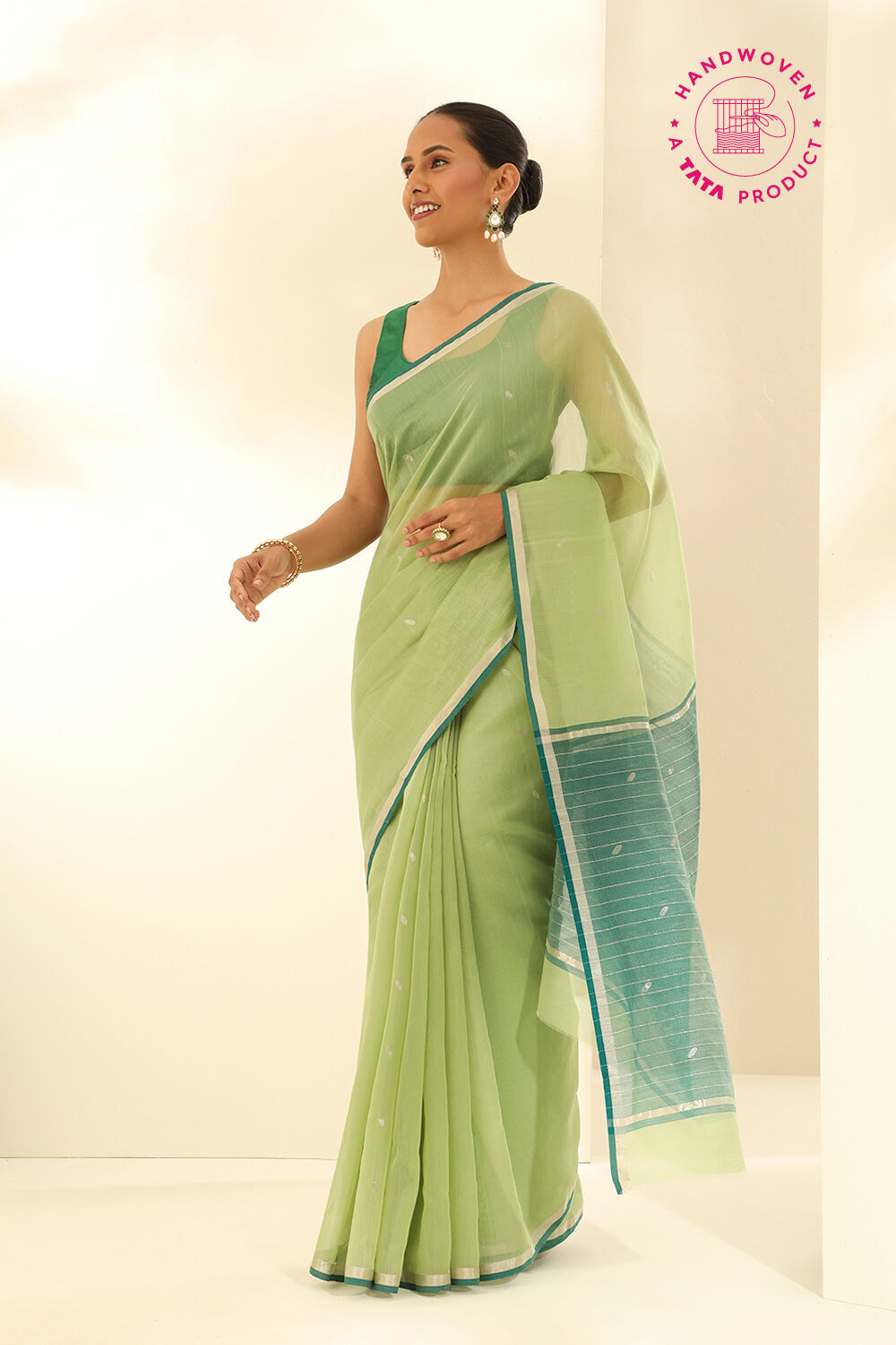 Light Green Pure Silk Cotton Woven Chanderi Saree image number null