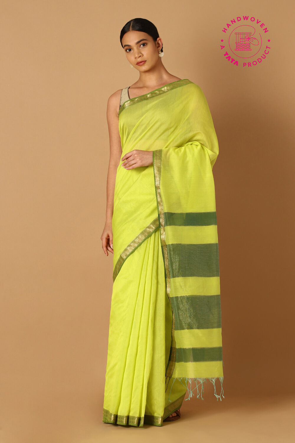 Yellow Pure Silk Cotton Maheshwar Saree image number null