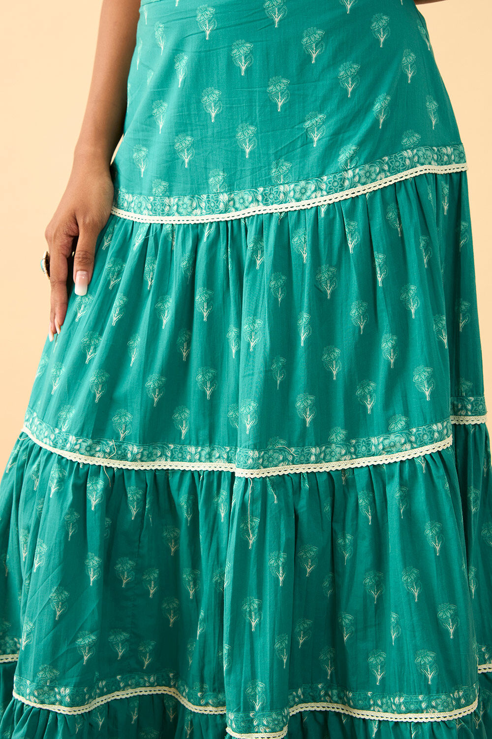Dark Green Rajasthan Screen Printed Pure Cotton Ethnic Skirt image number null