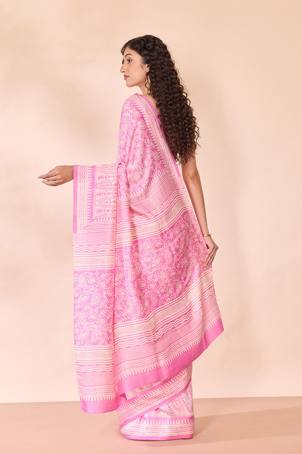 Pink Murshidabad Block Printed Pure Silk Saree image number null