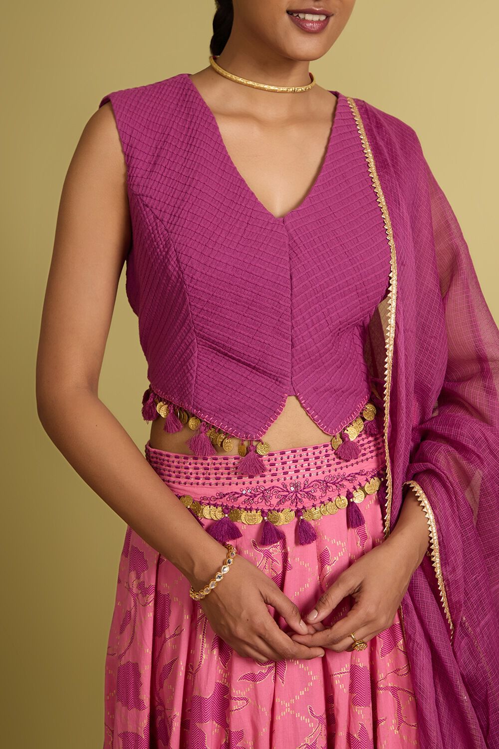 Purple Rajasthan Pure Cotton Printed Embroidery Lehenga image number null