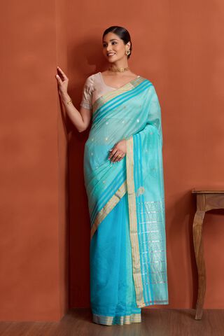 Light Blue Woven Pure Silk Cotton Chanderi Saree thumbnail image number null