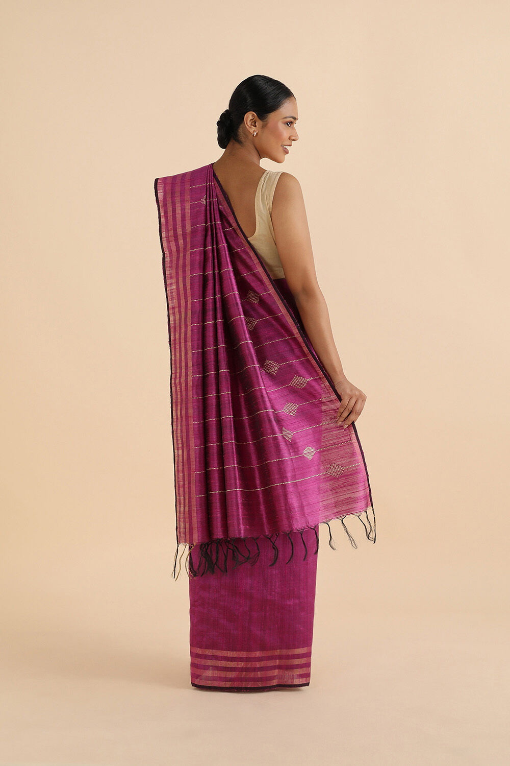Violet Pure Tussar Silk Bhagalpuri Saree image number null