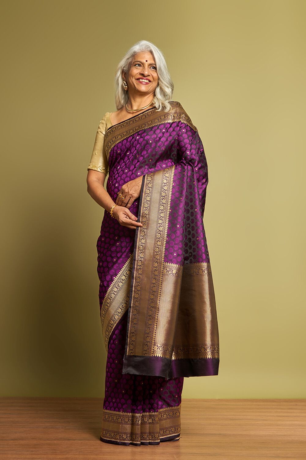 Dark Violet Banaras Pure Silk Tanchoi Saree image number null
