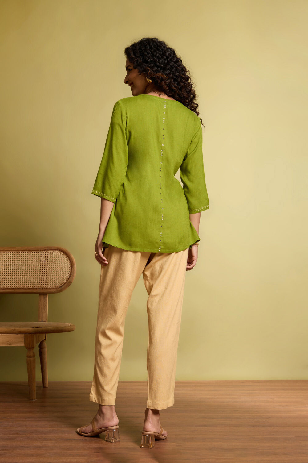 Dark Green Viscose Embroidered Short Top image number null