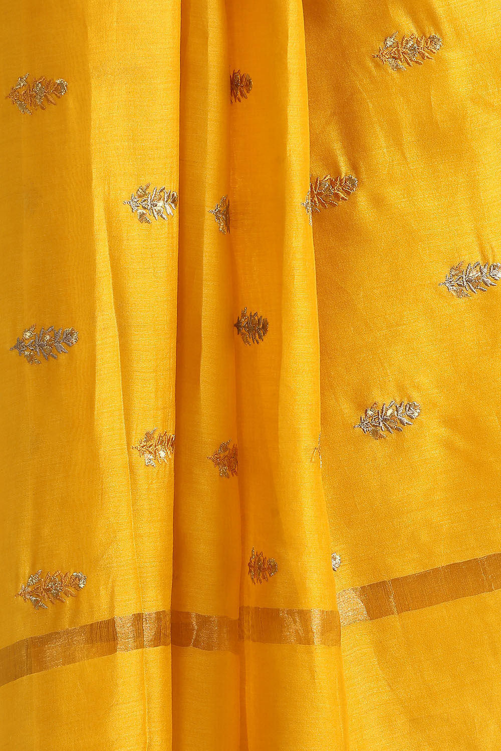 Yellow Pure Silk Cotton Embroidered Saree image number null