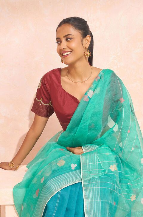 Red Pure Silk Embroidered Blouse