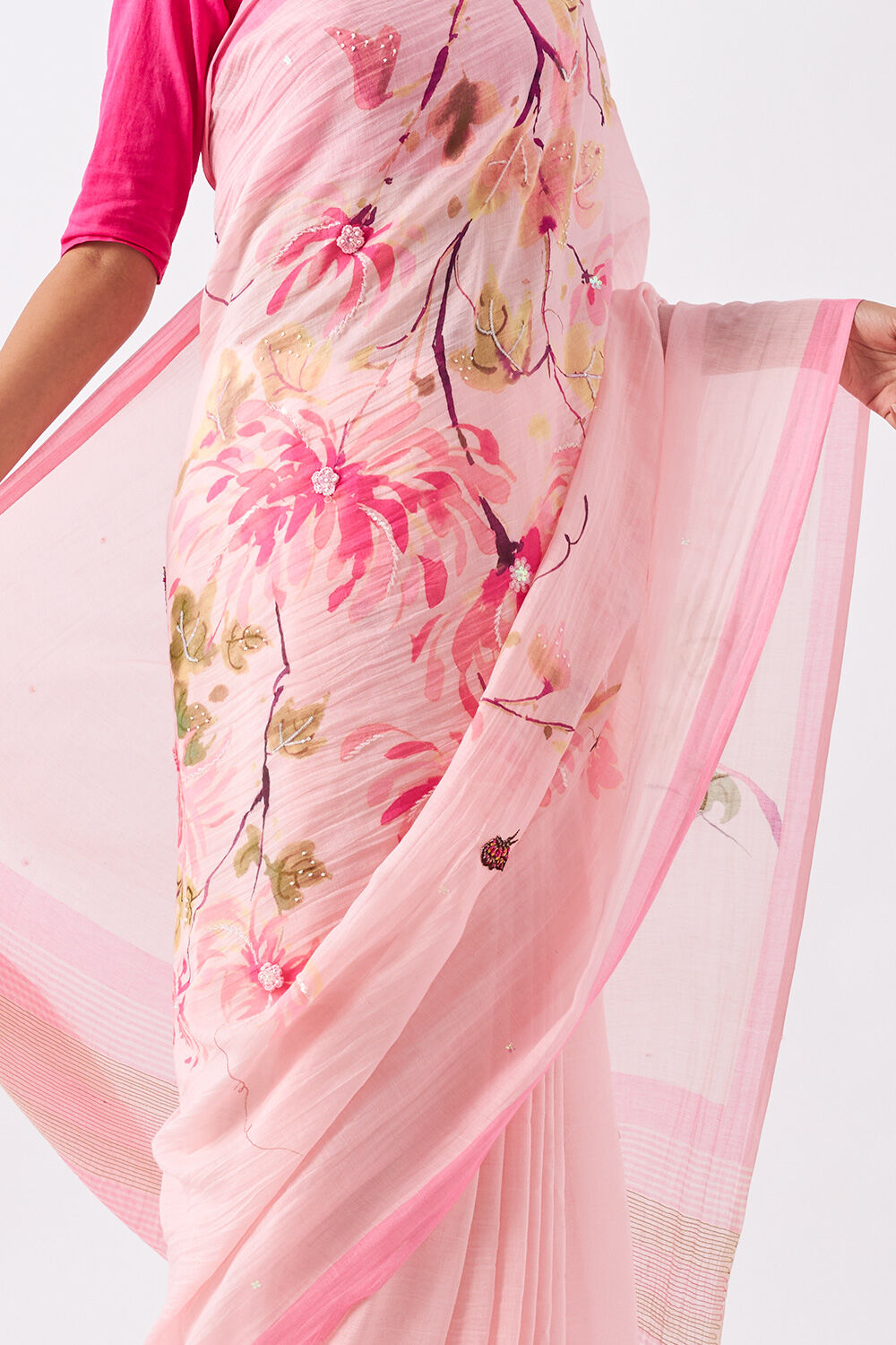 Pink Pure Silk Cotton Digital Printed Saree image number null