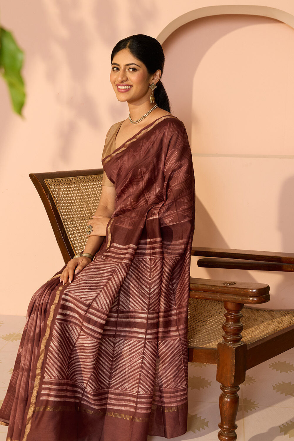 Brown Rajasthan Pure Silk Cotton Tie & Dye Shibori Saree image number null