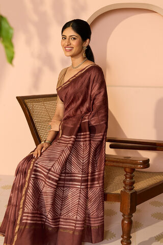 Brown Rajasthan Pure Silk Cotton Tie & Dye Shibori Saree image number