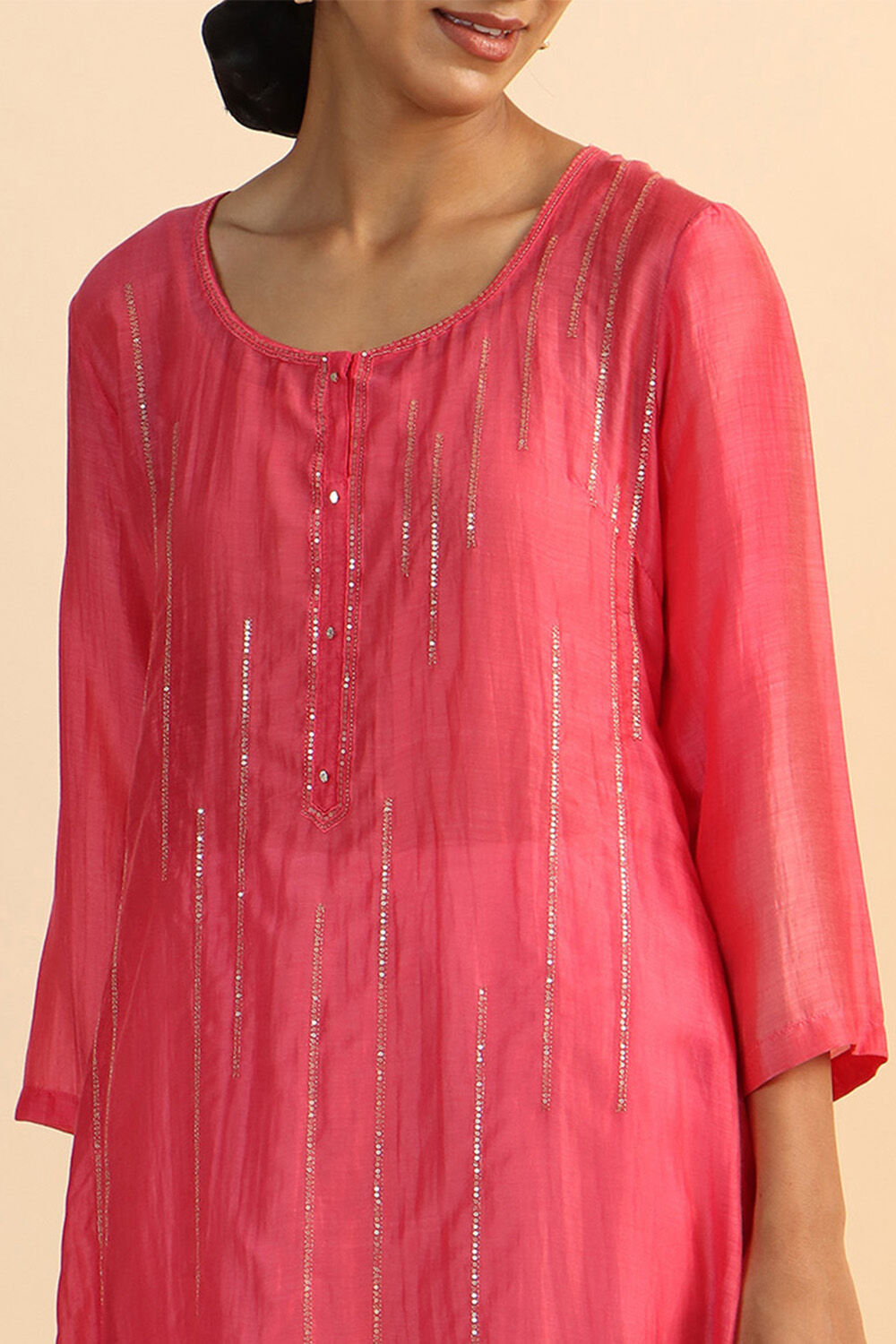 Pink Viscose Embroidered Kurta image number null