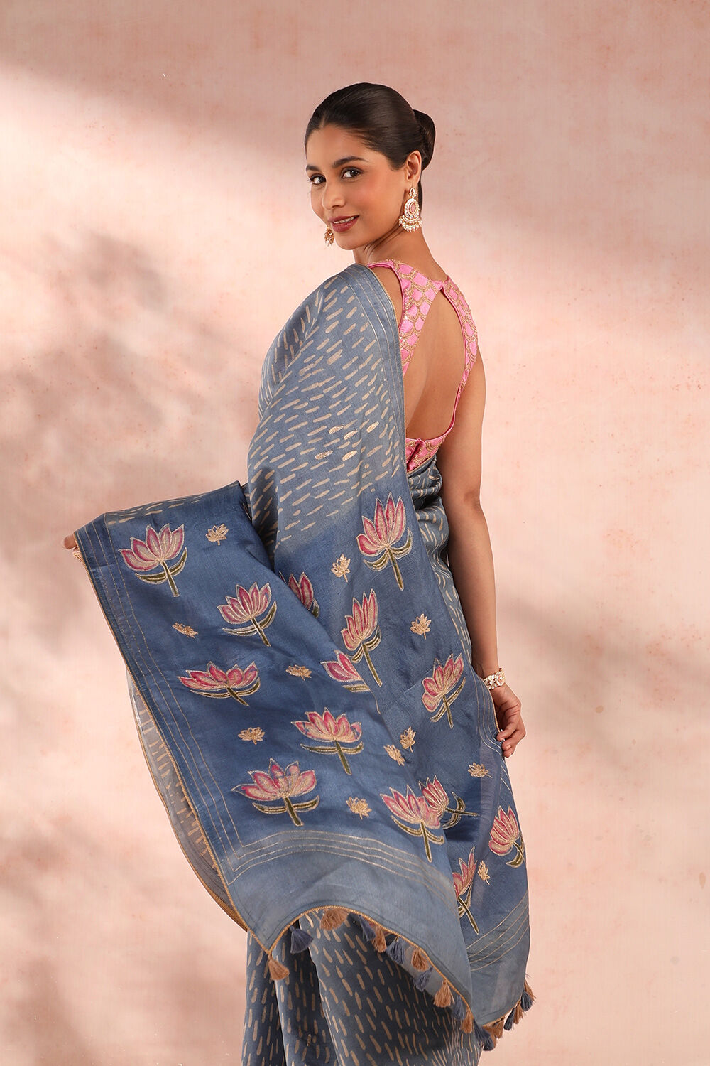 Blue Printed Pure Tussar Saree image number null