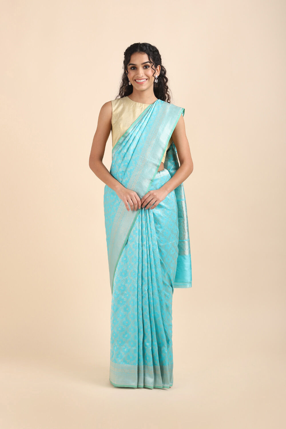 Light Blue Pure Silk Banarasi Saree image number null