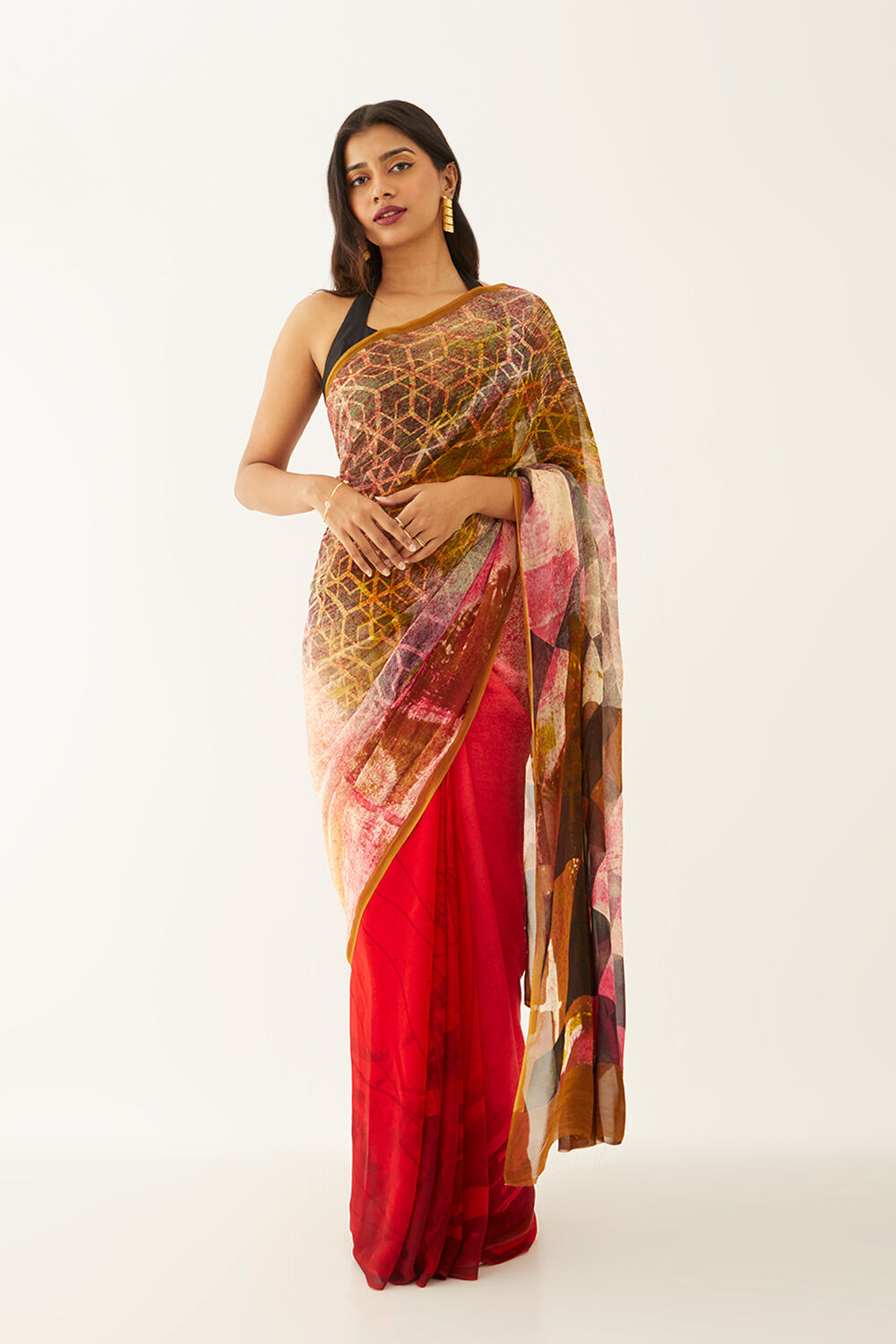 Red Viscose Georgette Digital Print Saree image number null