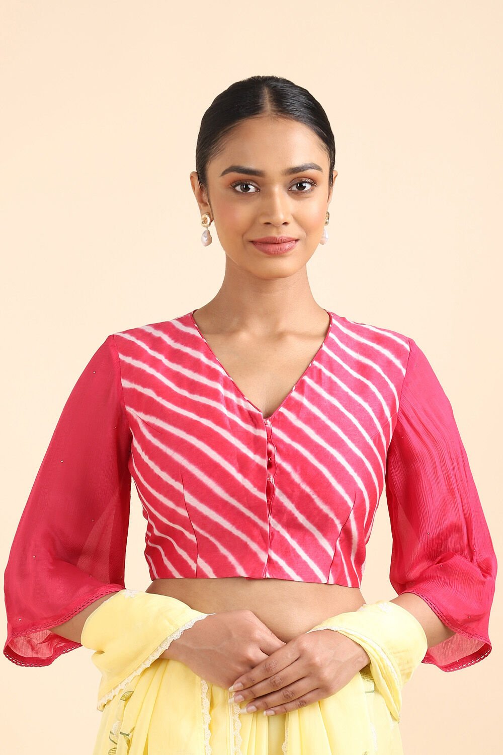 Pink Tie and Dye Leheriya Silk Cotton Blouse image number null