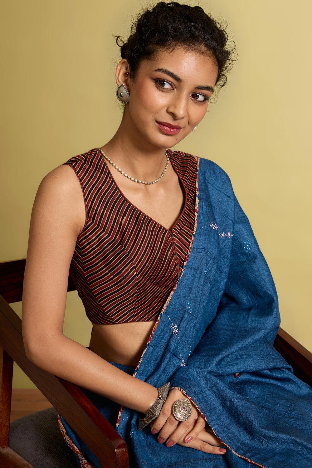 Dark Red Pure Silk Cotton Ajrakh Blouse image number null