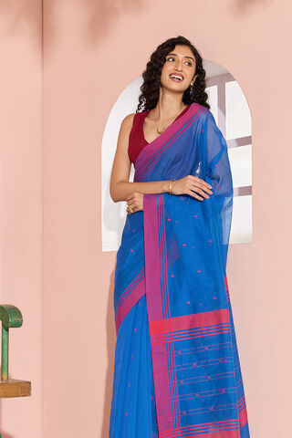 Dark Blue Woven Pure Silk Cotton Chanderi Saree image number
