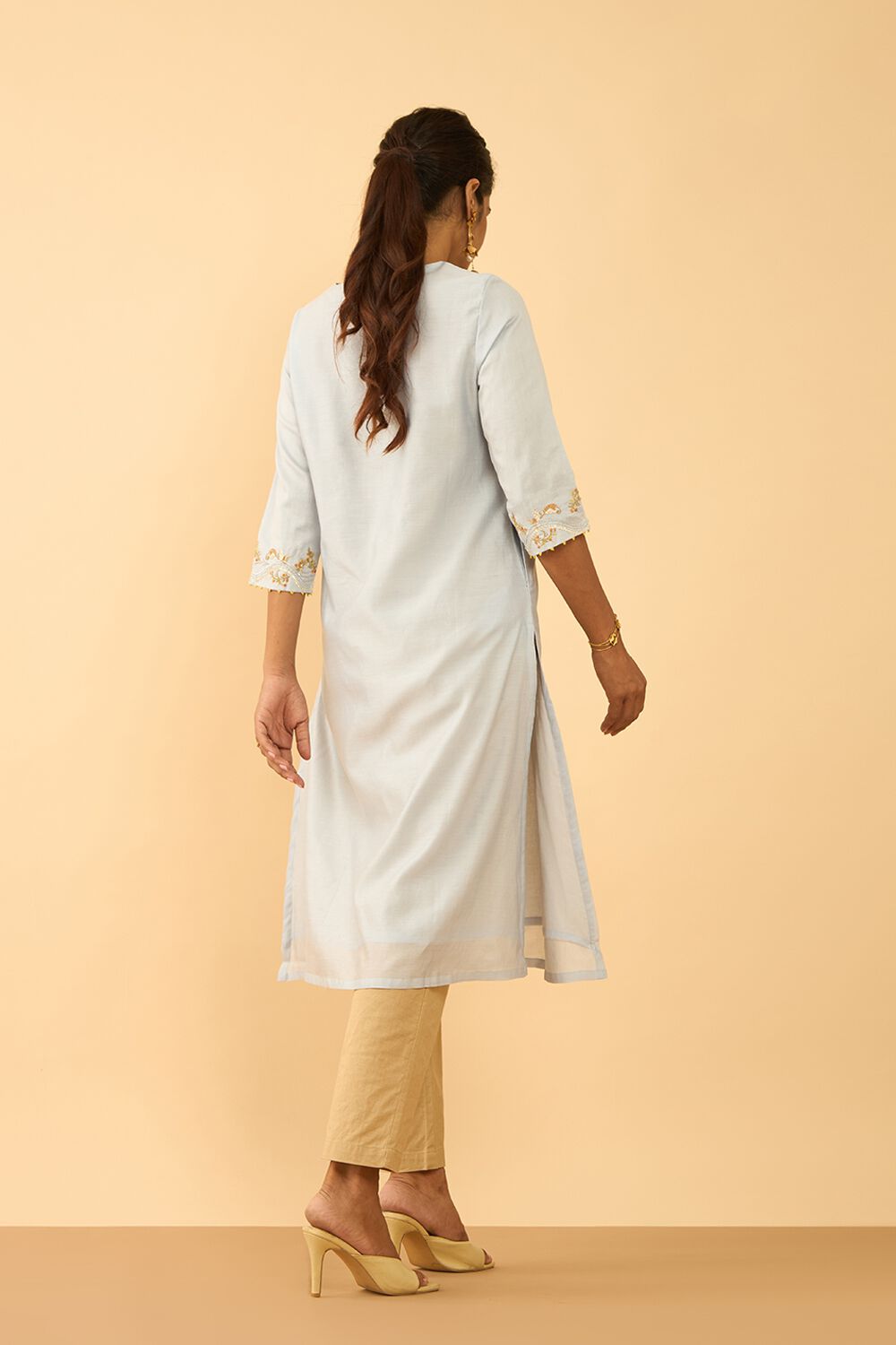 Light Blue Pure Silk Cotton Embroidered Kurta image number null