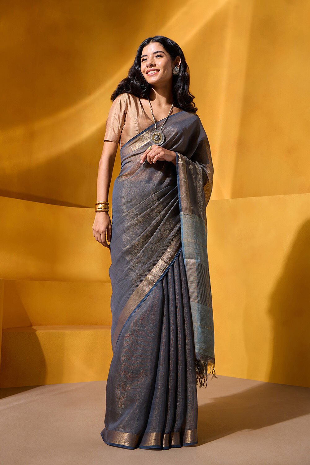 Blue Bhagalpur Woven Silk Viscose Saree image number null