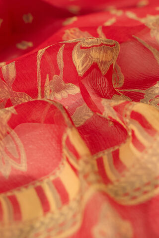 Red Screen Printed Viscose Chiffon Saree thumbnail image number null
