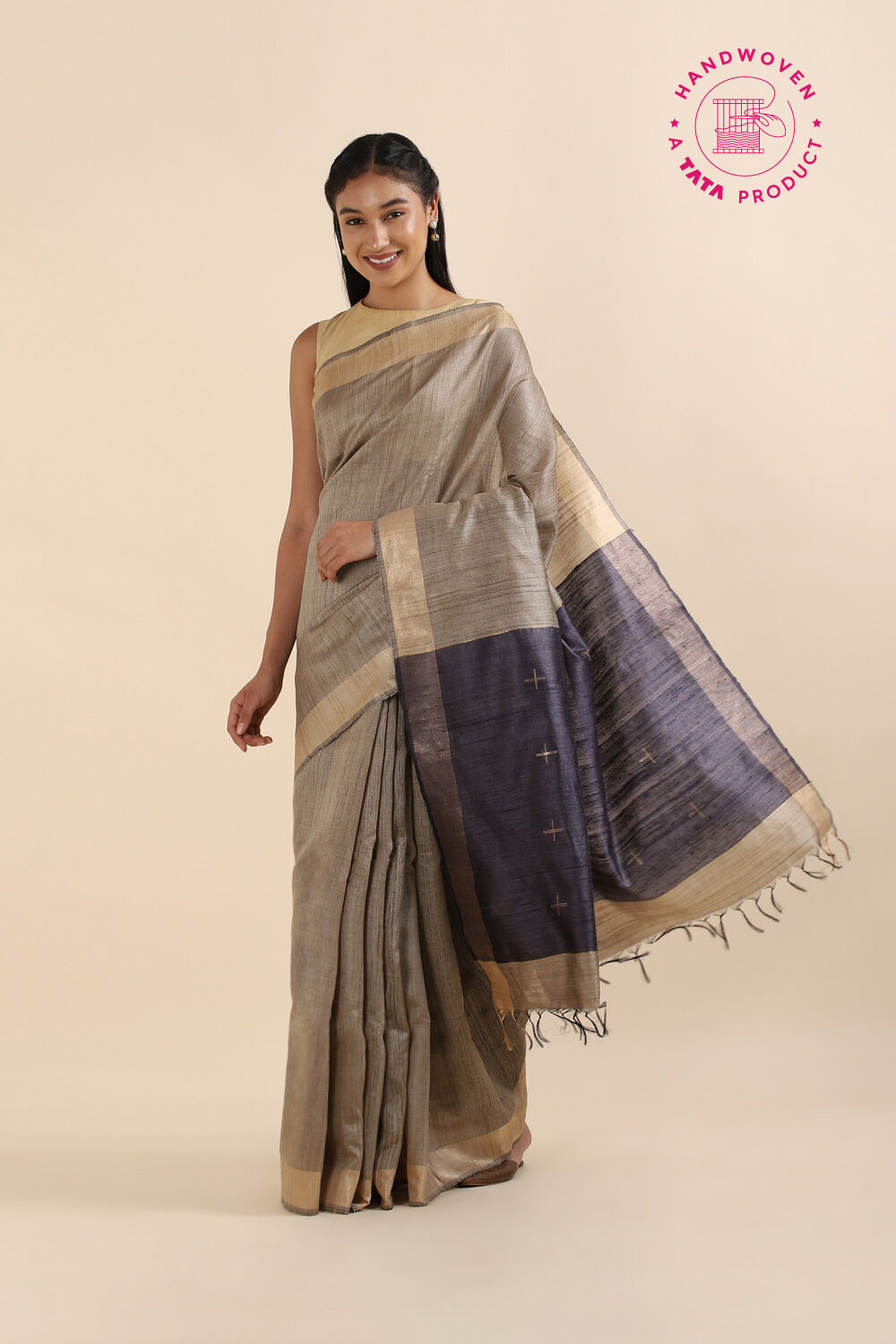 Violet Pure Tussar Silk Bhagalpuri Saree image number null