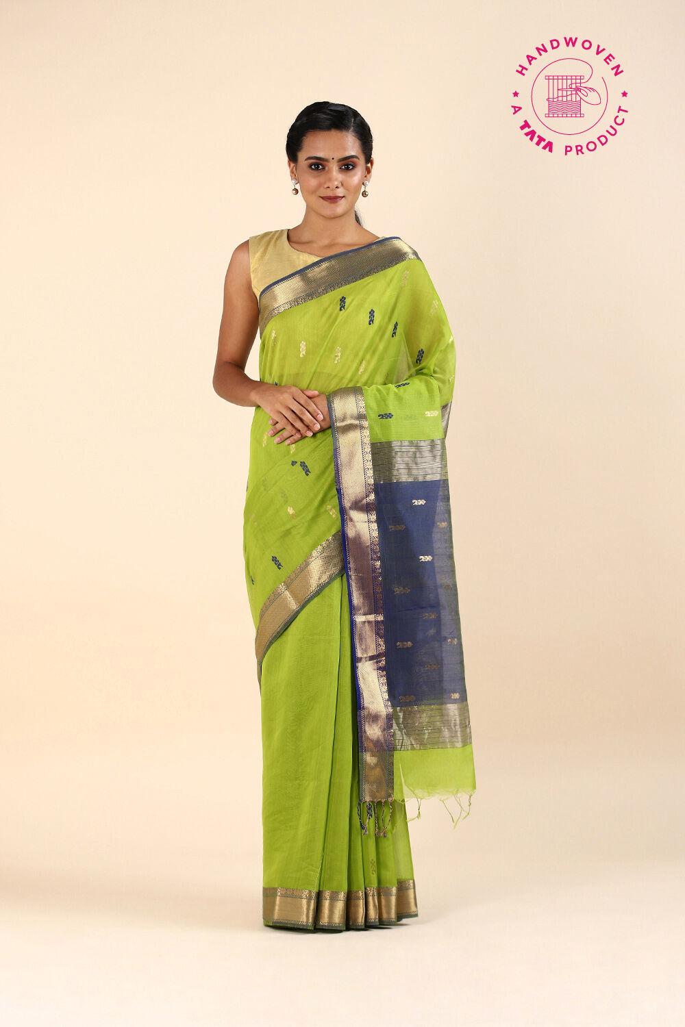 Green Pure Silk Cotton Maheswari Saree image number null