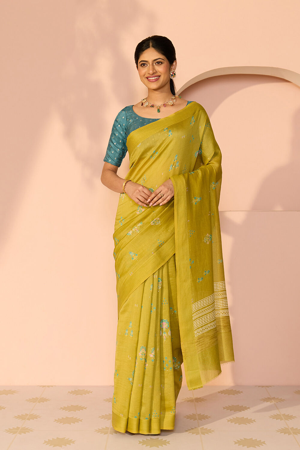 Green Mukaish Pure Silk Cotton Saree image number null