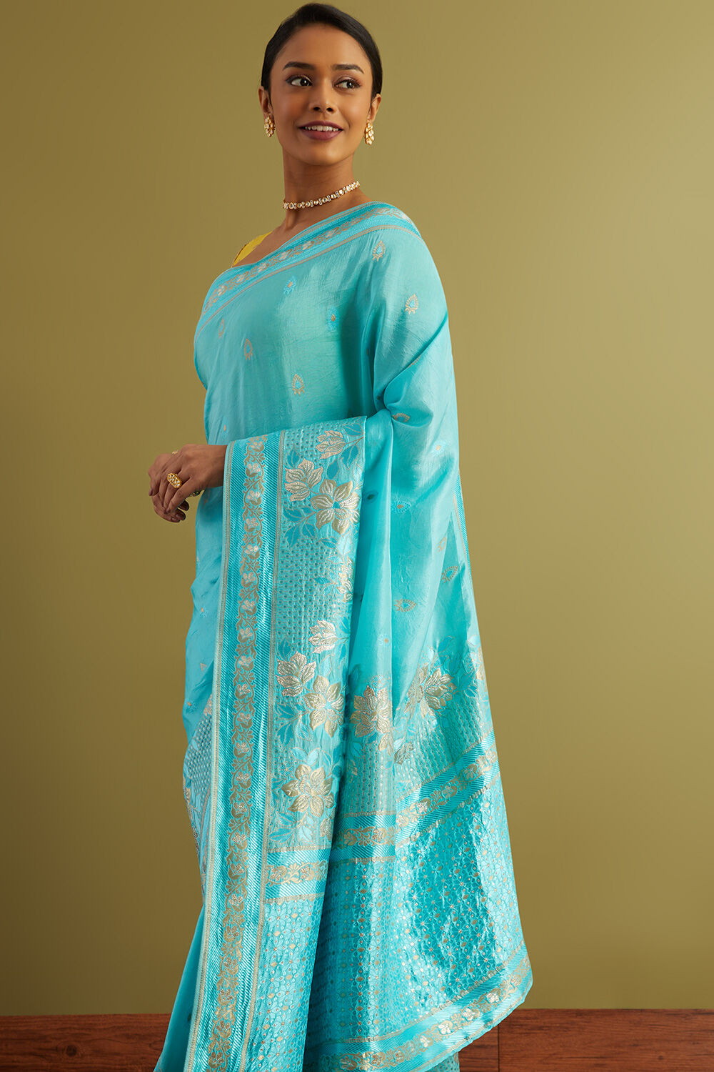 Blue Woven Viscose Luxe Saree image number null