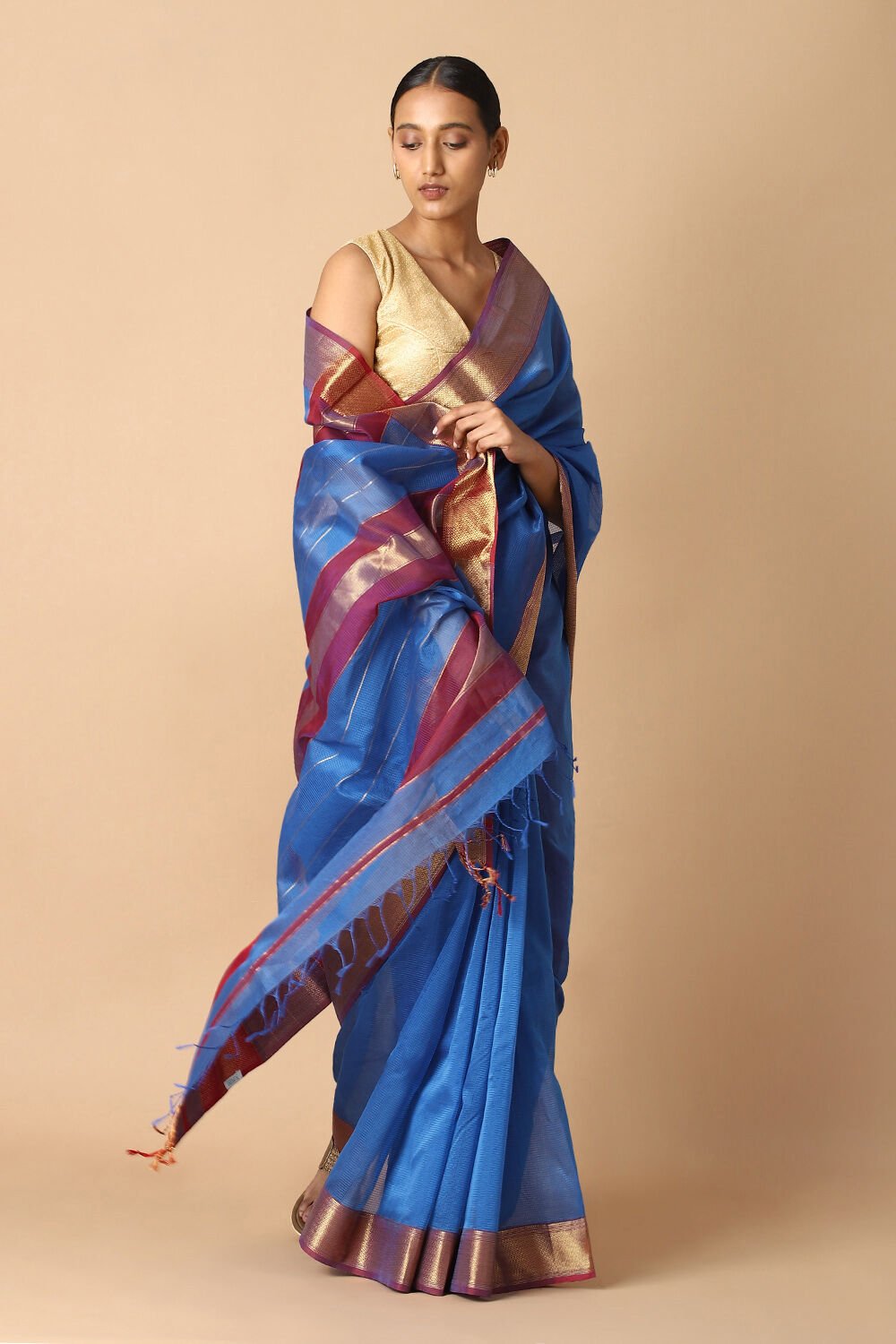 Blue Pure Silk Cotton Maheswari Saree image number null