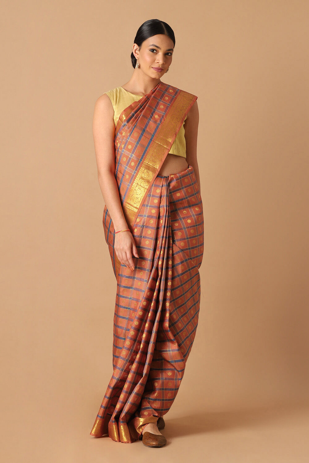 Dark Orange Pure Silk Kanjivaram Saree image number null