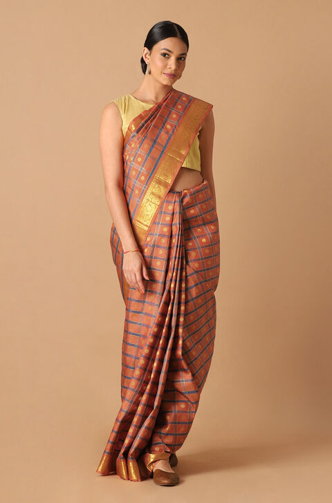 Dark Orange Pure Silk Kanjivaram Saree