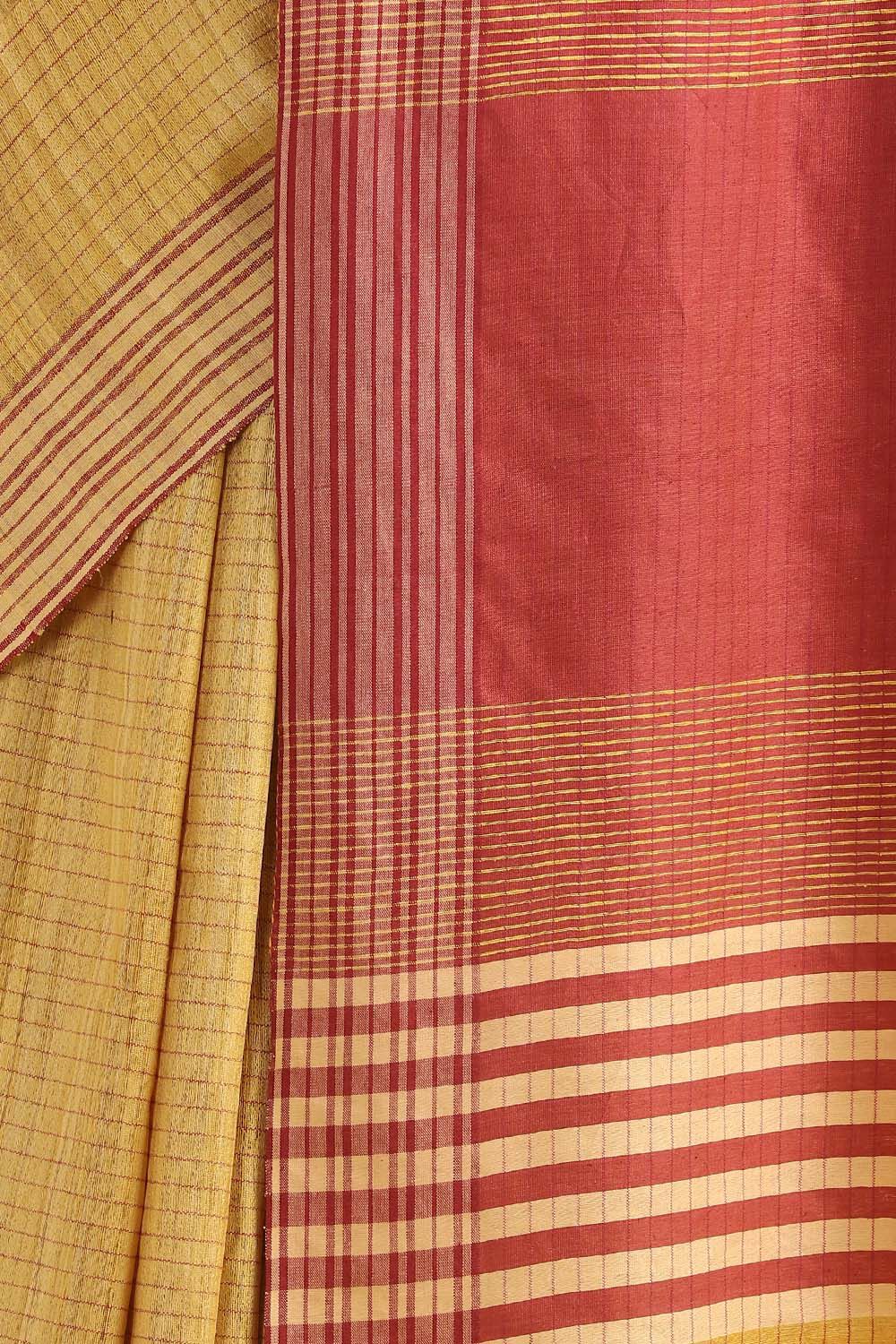 Yellow Pure Tussar Silk Bhagalpuri Saree image number null