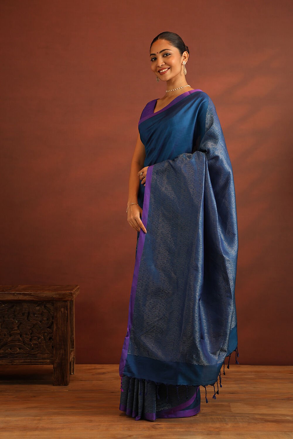 Dark Blue Woven Pure Soft Silk Saree image number null