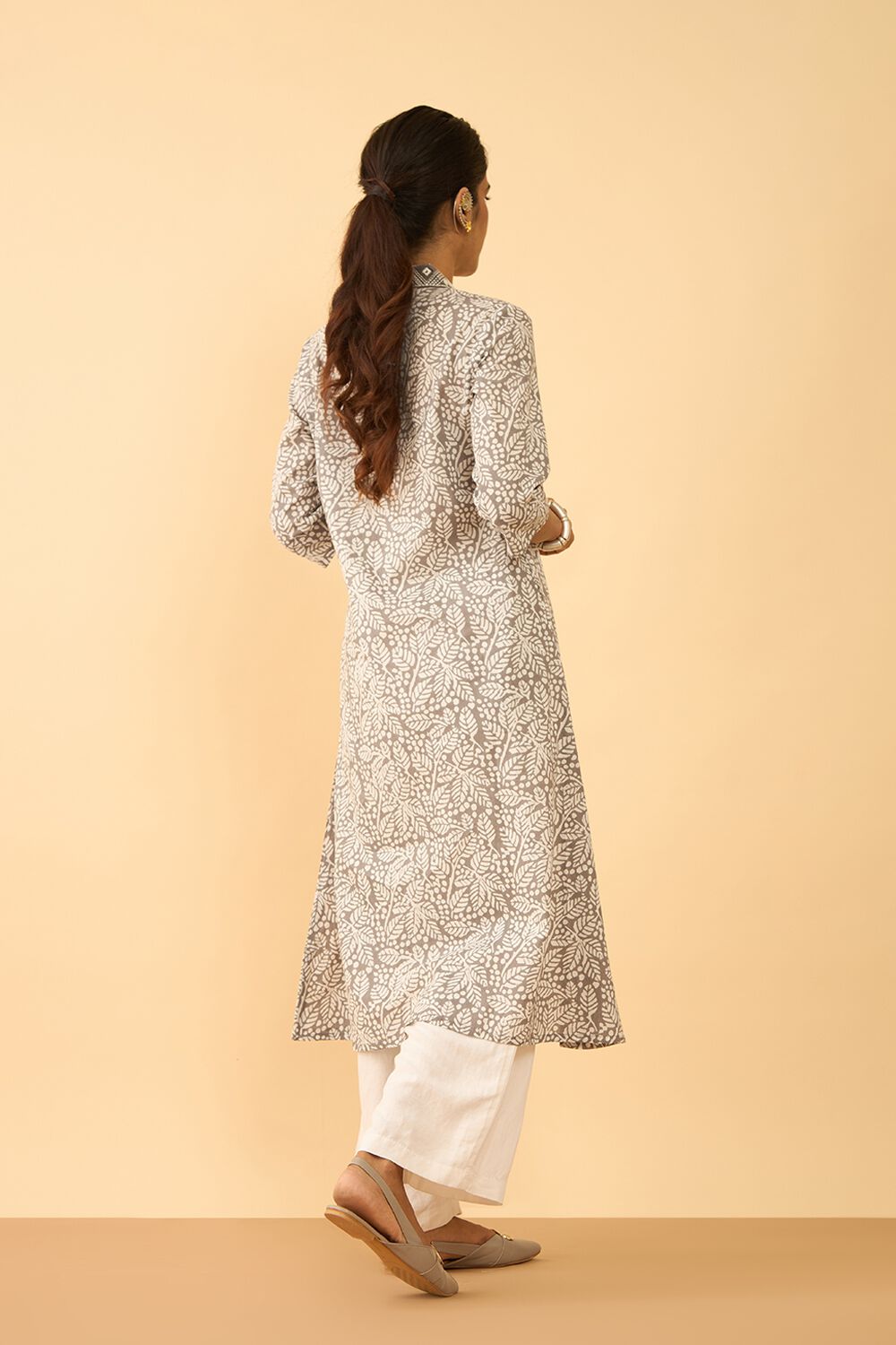 Grey Screen Printed Pure Cotton Kurta image number null