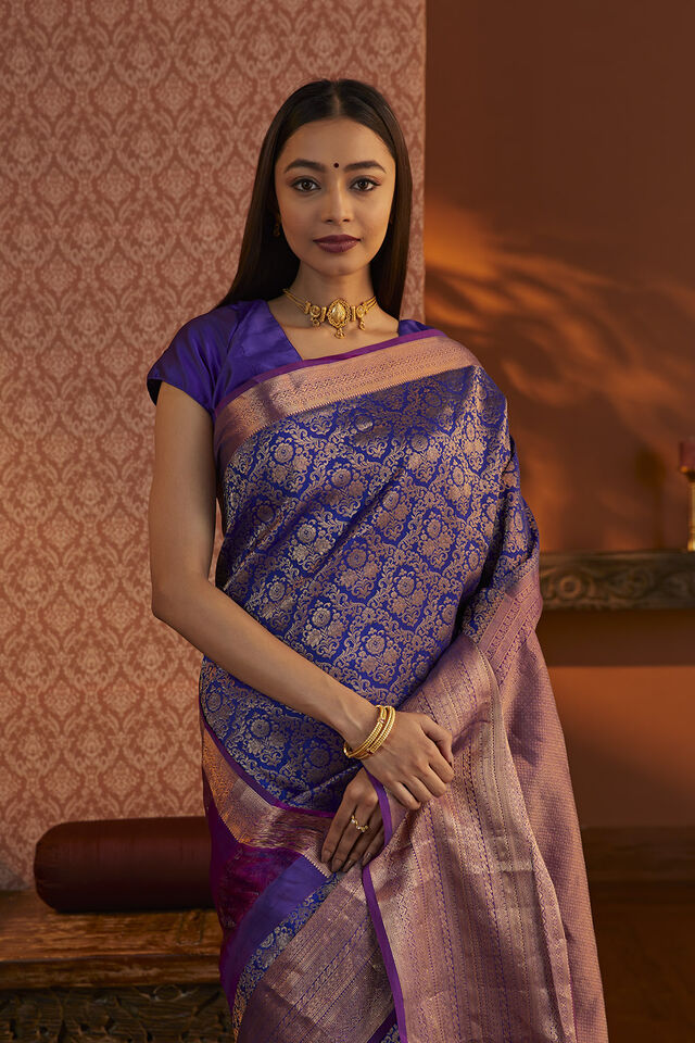 Blue Silk Viscose Woven Kanjivaram Saree