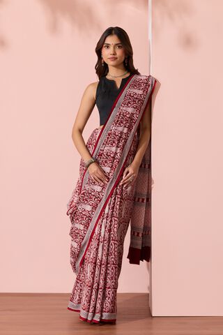 Red Bagh Block Printed Pure Cotton Saree thumbnail image number null