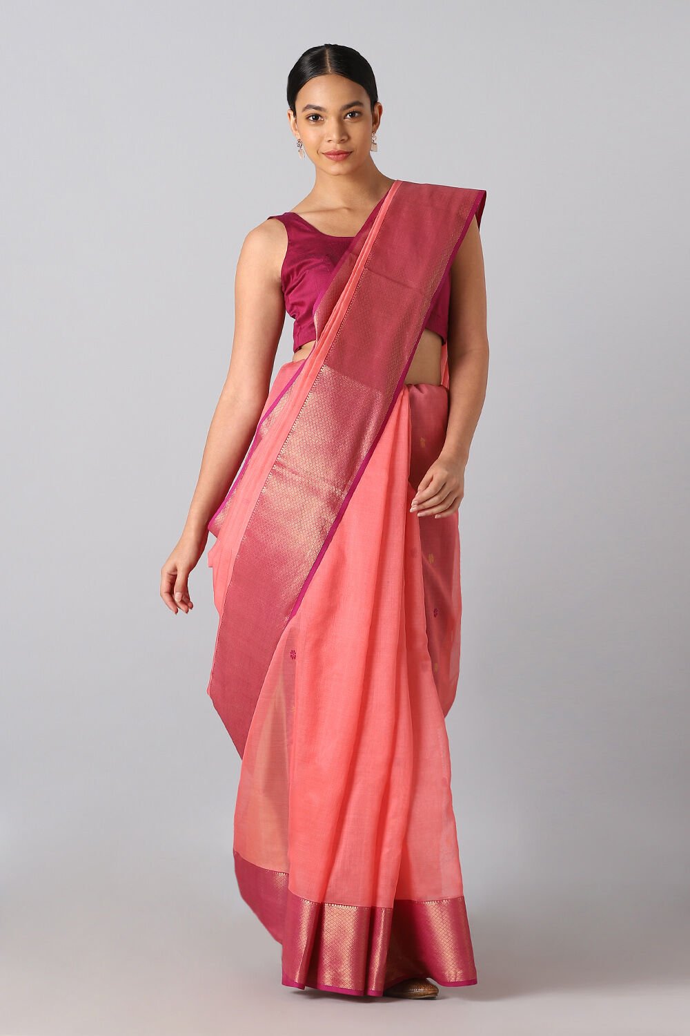 Pink Pure Silk Cotton Maheswari Saree image number null