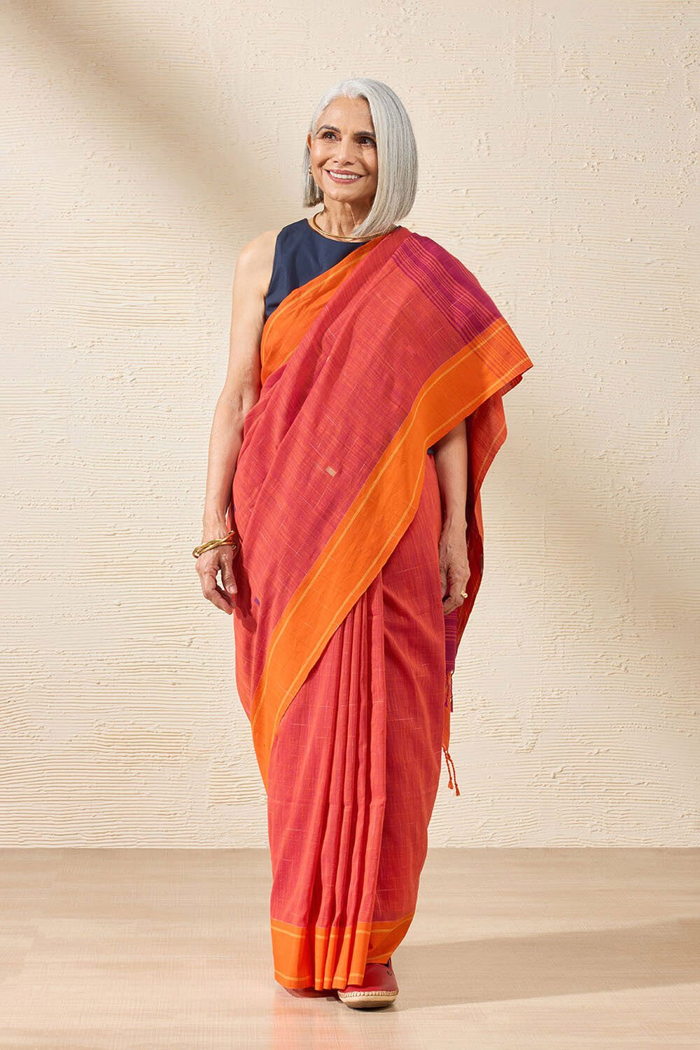 Dark Red Woven Pure Cotton Bengal Saree image number null