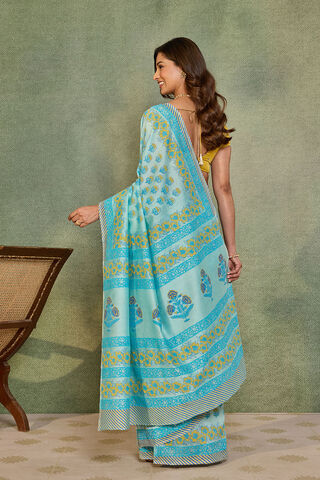 Light Blue Pure Silk Cotton Block Printed Bengal Saree thumbnail image number null