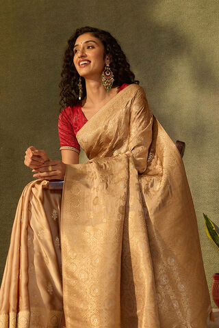 Beige Viscose Satin Woven Saree image number