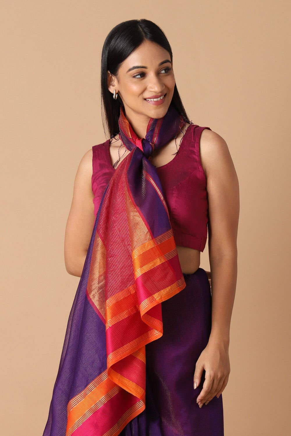 Purple Pure Silk Cotton Maheswari Saree image number null